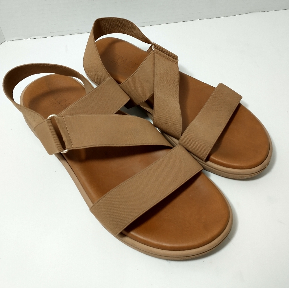 Women’s Tan Strappy Comfort Sandals, Made In Italy, Women's Size 8, Beach, Vacay